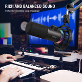 FIFINE Gaming Microfono para PC USB, RGB Micrófono de Dinámicos per Ordenador PS4 PS5, con Botón de Silencio & Conector para Auriculares de 3,5mm, para Podcasting Youtube