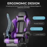 GTPLAYER Silla Gaming con Masajeador Ergonómica Silla Gamer con Reposapiés Reposacabeza, Silla de Oficina Ergonómica, Soporte Lumbar, Silla Juego Ajustable en Altura, Púrpura