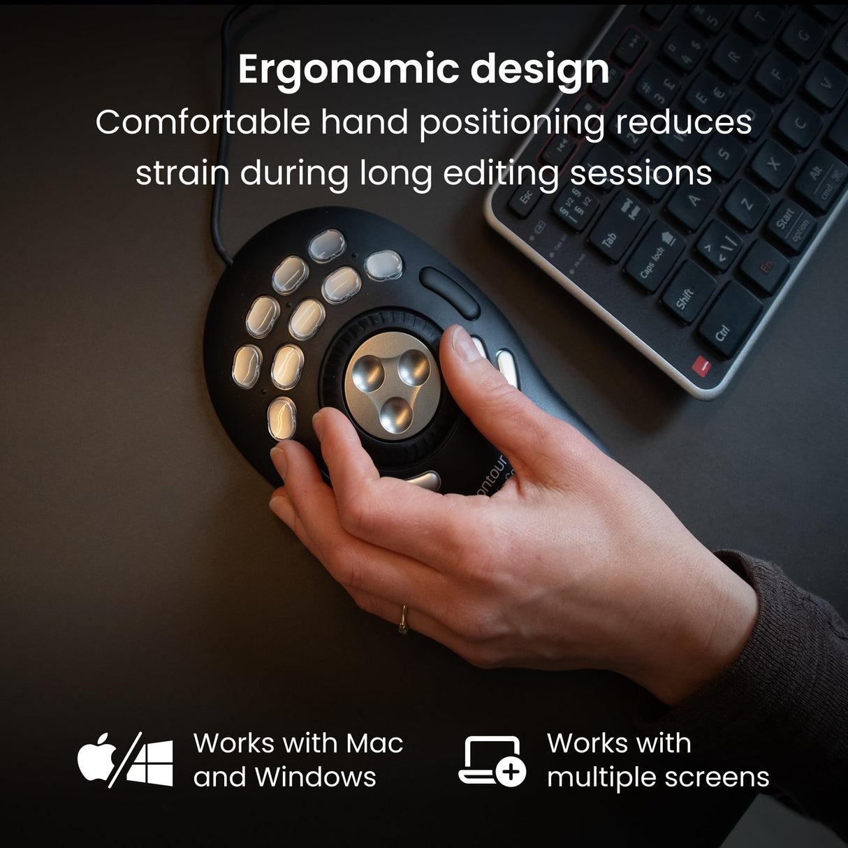 Contour Multimedia Controller Pro v2 | Controlador para pc ergonómico para Editor de imágenes de música de vídeo | para PC y Mac | USB | 15 Botones | Jog Ring de aleación de 7 velocidades