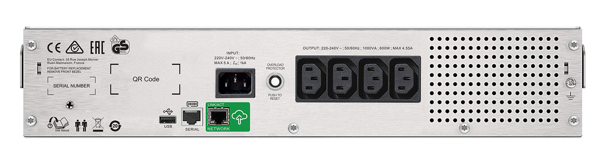 Schneider Electric SMC1000I-2UC SAI Inteligente UPS C de APC de 1000 VA, LCD, RM 2U, 230V con SmartConnect, 40.6cm x 8.6cm x 43.2cm, Negro