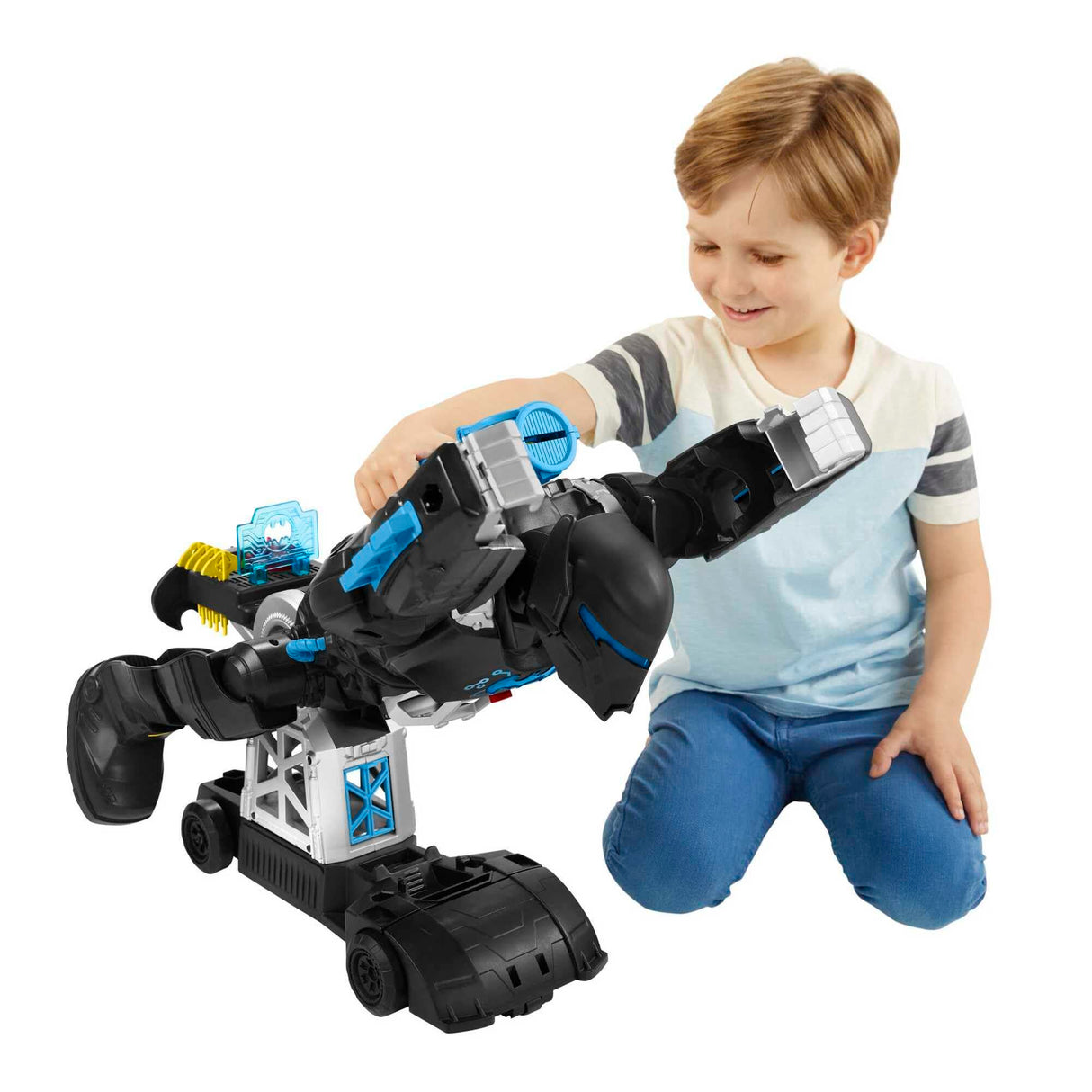 Fisher-Price Imaginext DC Super Friends Bat-robot con Bat-tecnología, robot 2 en 1 que se transforma y conjunto de juego de Batman con luces y sonidos para niños y niñas de 3 a 8 años