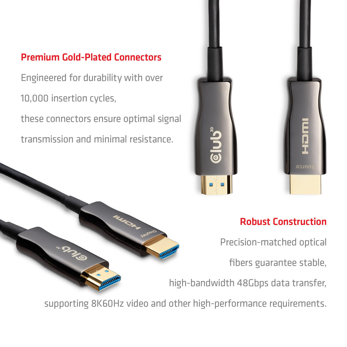Club 3D CAC-1393 HDMI™ Hybrid AOC Cable 8K60Hz/4K120Hz 50m