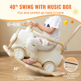 VEVOR Caballo Balancín 5 en 1 para Niños de 1 a 3 Años, Caballo Balancín para Bebé con Trampolín, Tabla de Equilibrio Desmontable, Manija de Empuje y 4 Ruedas Lisas, para Niños de 36 kg, Blanco