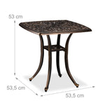 Relaxdays Mesa Jardín Exterior, Mesita Cuadrada Antigua, Resistente, Aluminio Fundido, 53 x 53,5 x 53,5 cm, Negro/Bronce, Plástico