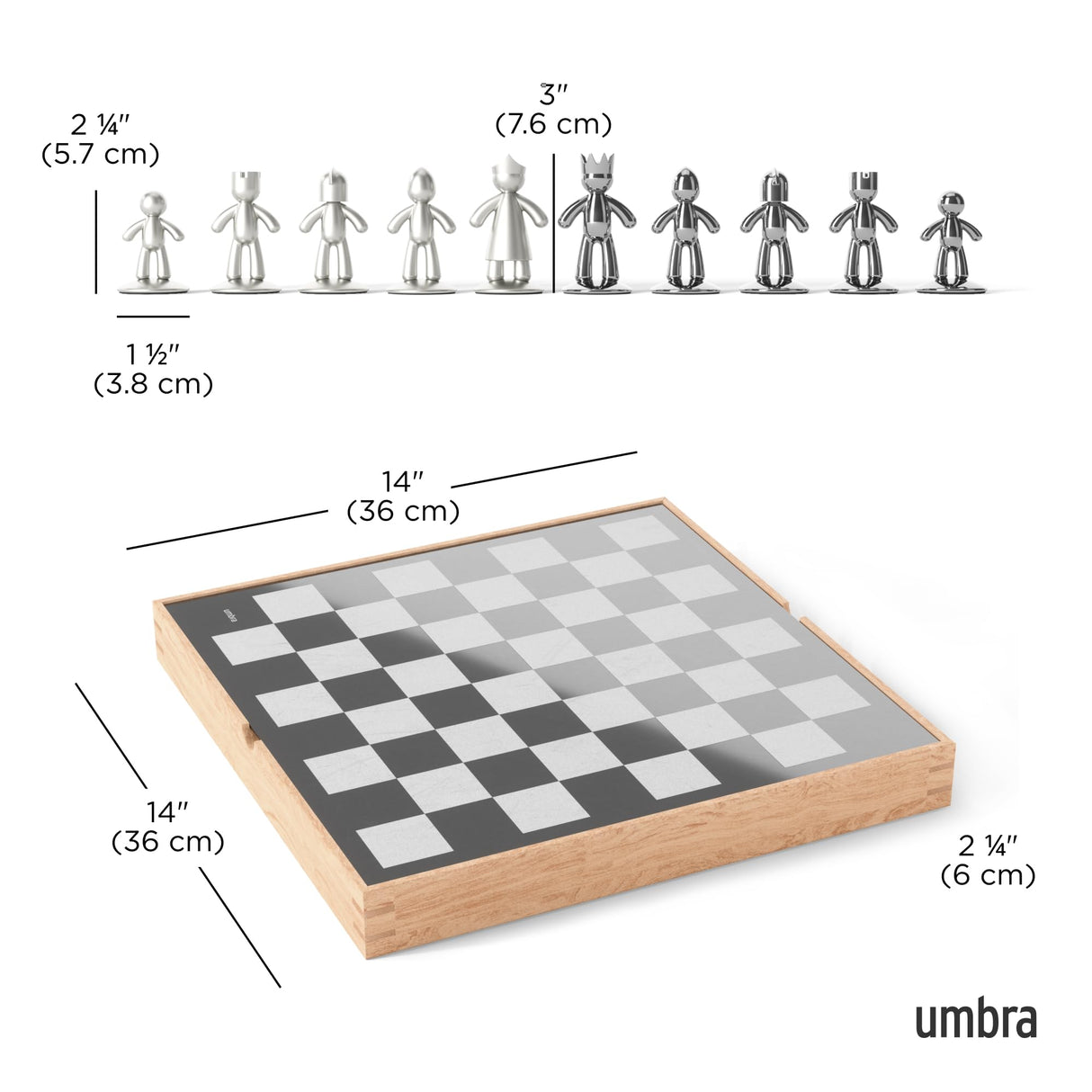 Umbra Buddy Juego de ajedrez, Zinc, Natural