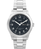 Timex Waterbury - Reloj de 39 mm para hombre, acero inoxidable, correa de acero inoxidable, esfera negra, caja de acero inoxidable TW2W14800