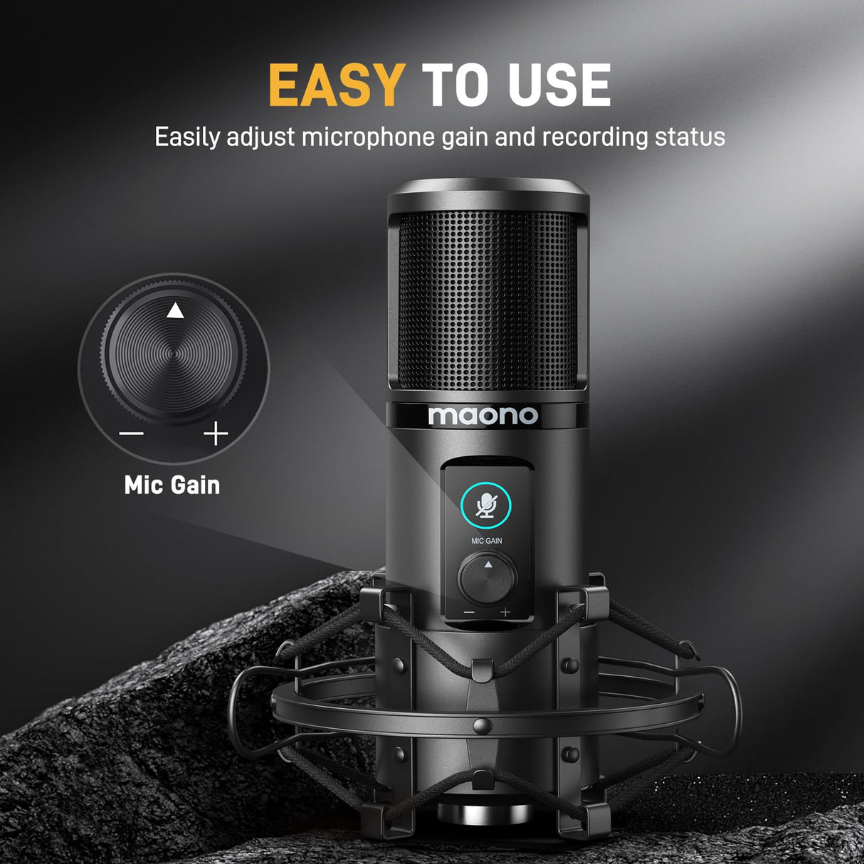 MAONO USB Micrófono de Condensador, Micro PC con un botón Mudo y Ganancia, micrófono cardioide Profesional, Adecuado para conferencias, Juegos, transmisión, Instrumentos Musicales, AU-PM421