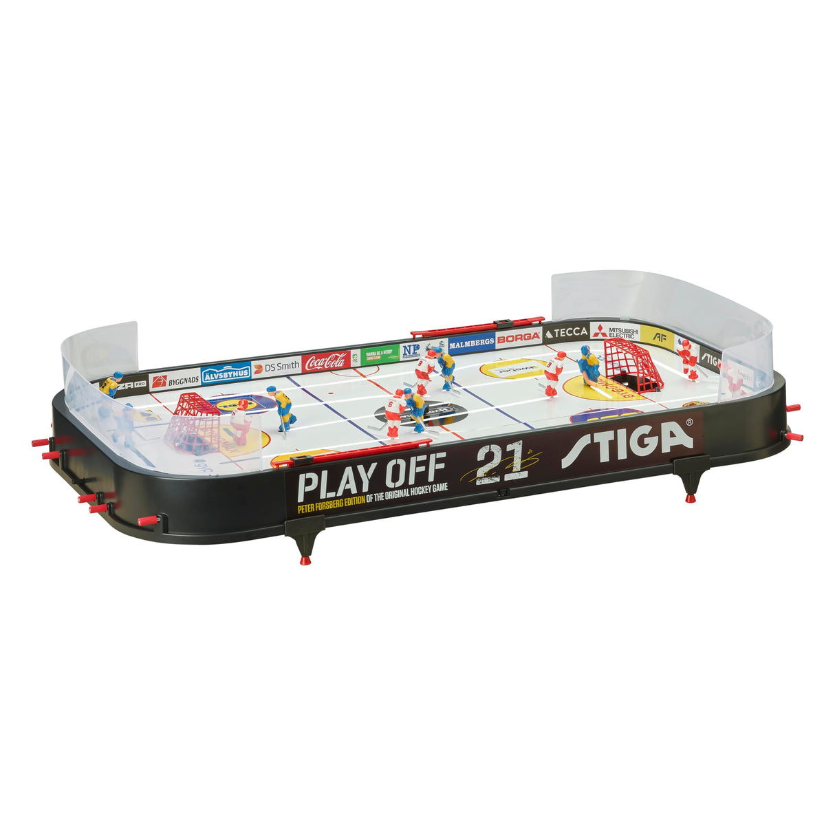 STIGA Play Off 21 Juego de Hockey sobre Hielo - Versión Actualizada con Peter Foppa Forsberg, Fácil Montaje, Lámina de Hielo 25% Más Gruesa, Contador de Goles y Discos Personalizados, 96x50 cm