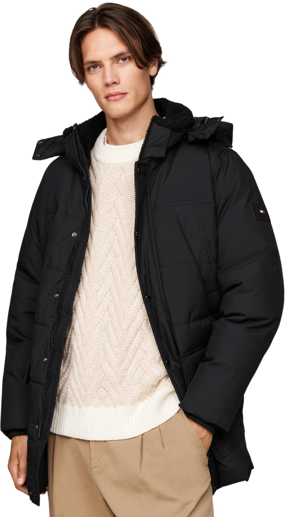 Tommy Hilfiger Abrigo de Plumas Hombre Rockie Utility Parka con Botonera, Negro (Black), XL