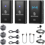 SevenOak Micrófono inalámbrico Lavalier con OLED, micrófono inalámbrico de Doble Solapa de 2,4 GHz con estéreo/Mono para teléfono con cámara iPhone Grabar Vlog Live Stream SKM-W4 K2 (2 TX+1 RX)