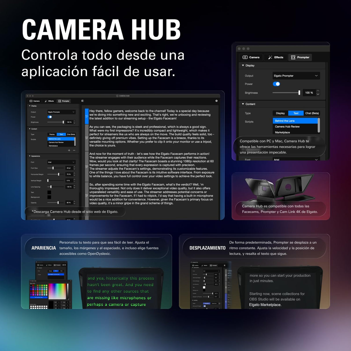 Elgato Prompter XL - Teleprompter Profesional con Pantalla Desmontable, Monitor videoconferencia, para cámaras DSLR, mirrorless, Studio - conexión USB‑C 3.2, para PC & Mac