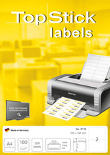 TopStick 8718 Etiquetas universales A4 grande, paquete de 10 (210 x 148 mm, 1000 hojas, papel, mate) autoadhesivas, imprimible, pegatinas de dirección permanentes, 2000 adhesivos blancas