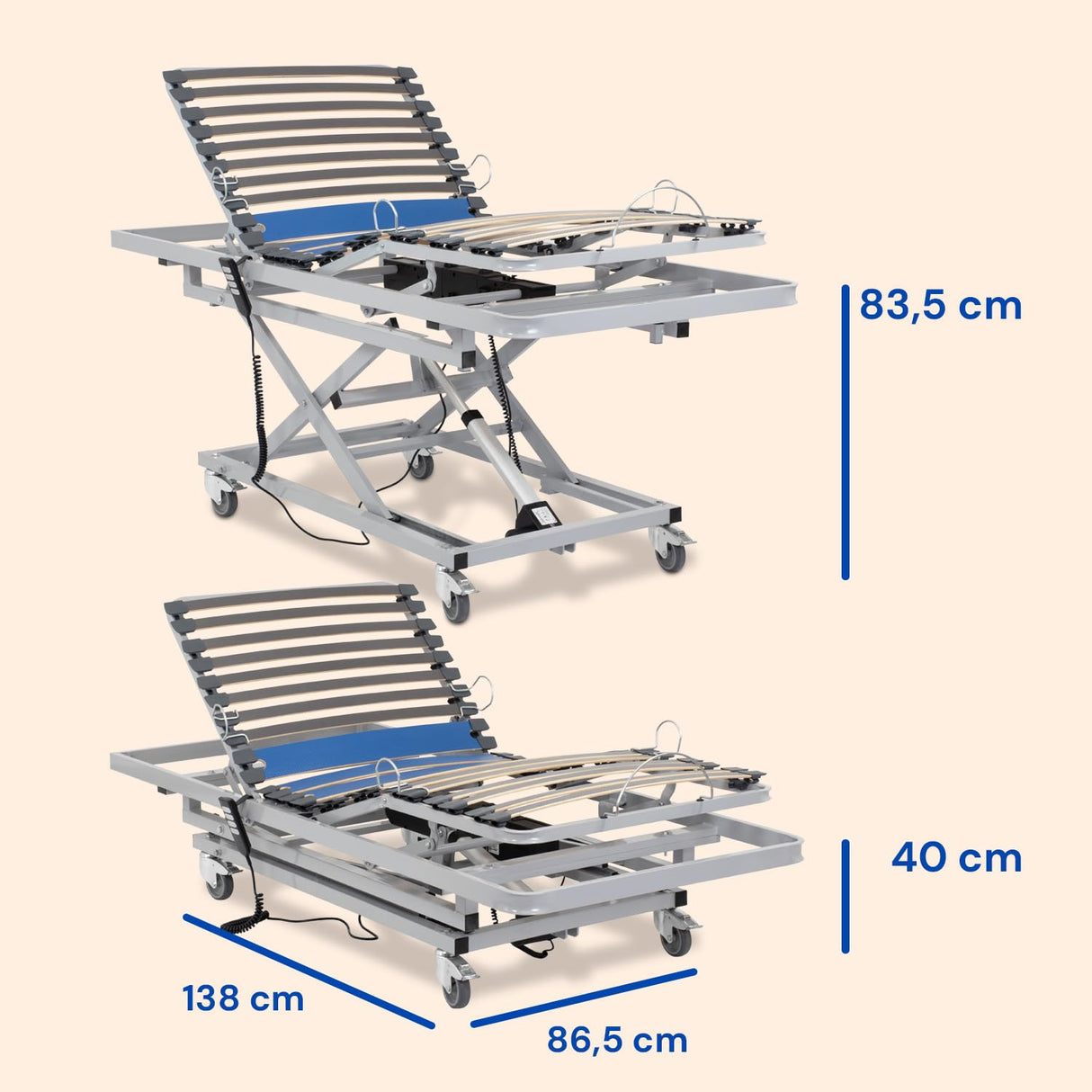Geriafy - Cama articulada eléctrica con Carro Elevador (105x190, Colchón viscoelástico + Barandillas)