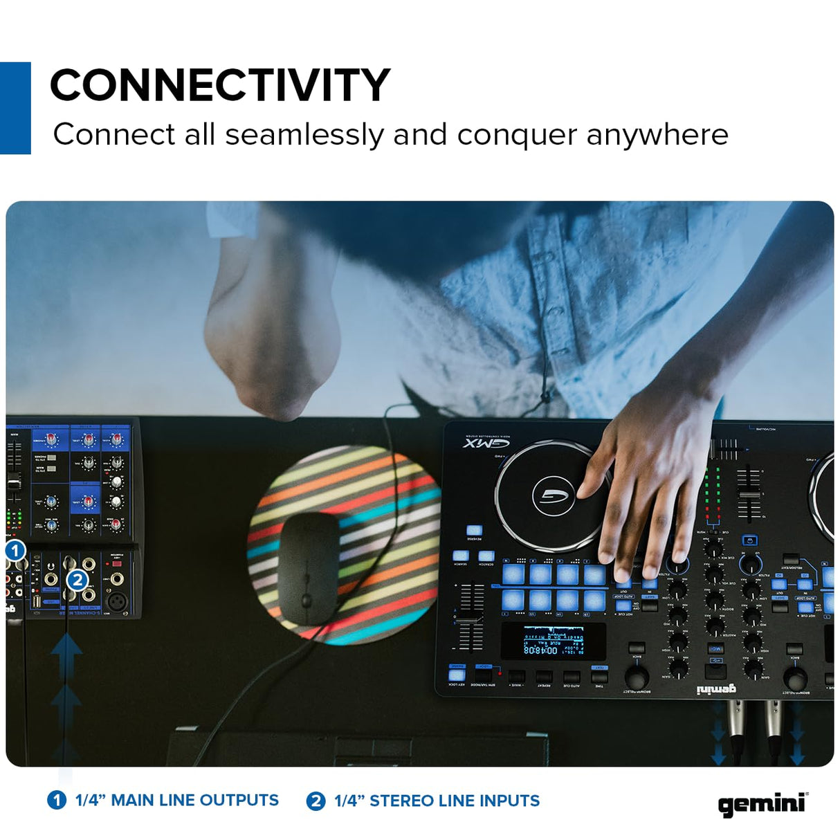 Gemini Sound GEM-05USB Mezclador analógico de 5 canales compacto que incluye un canal de micrófono de baja ruido, EQ de 2 bandas, reproducción USB de dispositivos USB y transmisión de Bluetooth