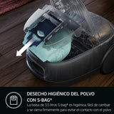 AEG AB61H6SW Aspiradora de Trineo con Bolsa, 850W de Potencia, 3,5L de Capacidad, Radio de acción 12m, Ruedas XL, Filtro Lavable, 3 cepillos + 3 Accesorios, 10 años garantía Motor, Blanco