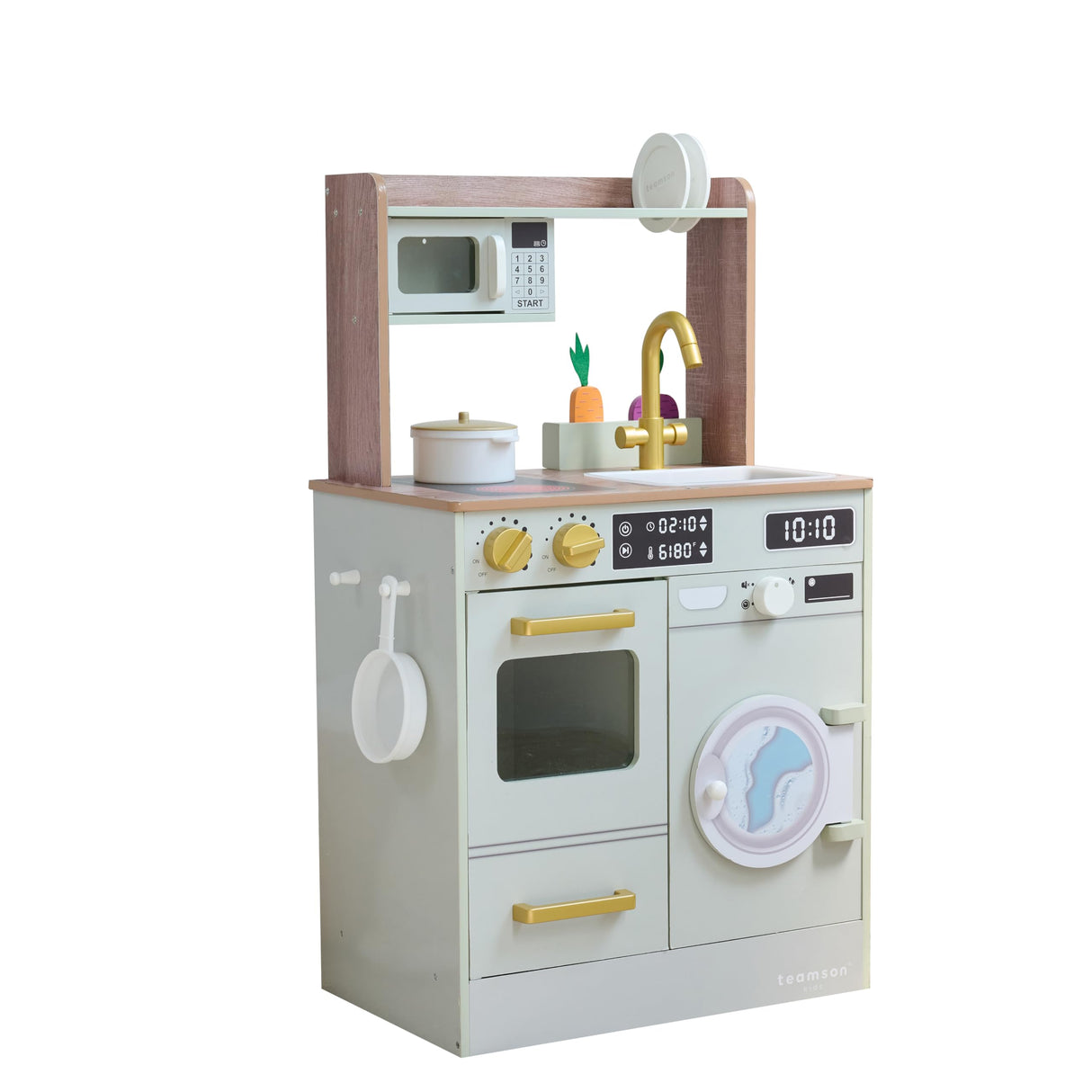Teamson Kids Cocina Infantil de Madera con huerto, Lavadora Verde, Horno, Fregadero y Accesorios para Juego simbólico en casa