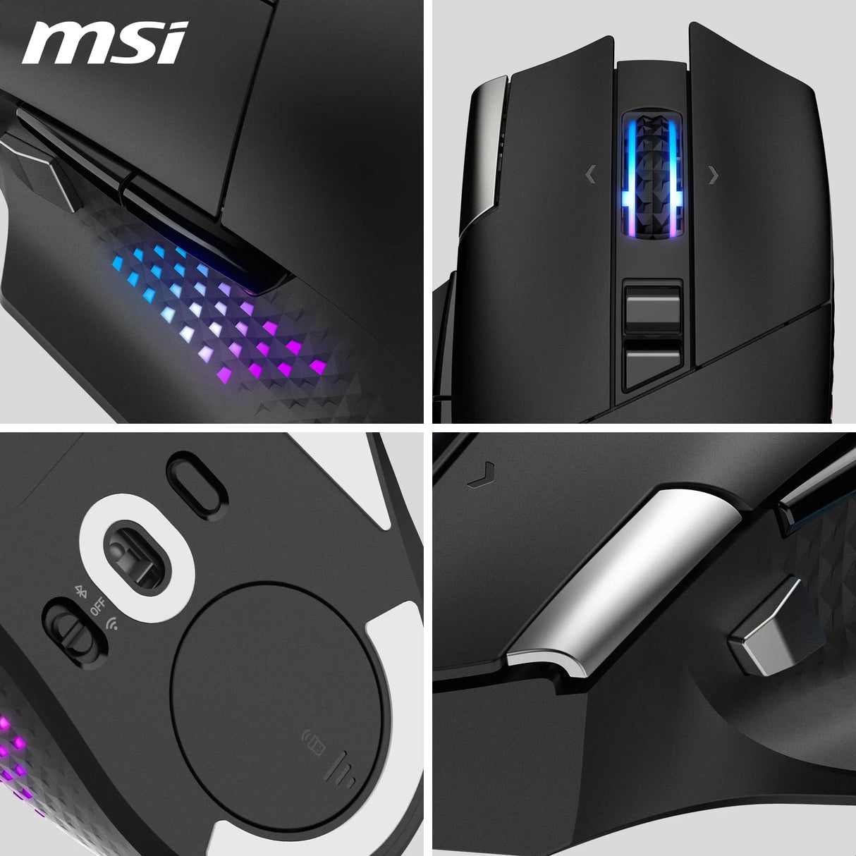 MSI Versa Pro Wireless + Mouse Dock Pro - Ratón Gaming, Sensor óptico de 26.000 PPP, frecuencia de sondeo de 1.000 Hz, diseño para diestros, batería de 80 Horas, con Cable e inalámbrico