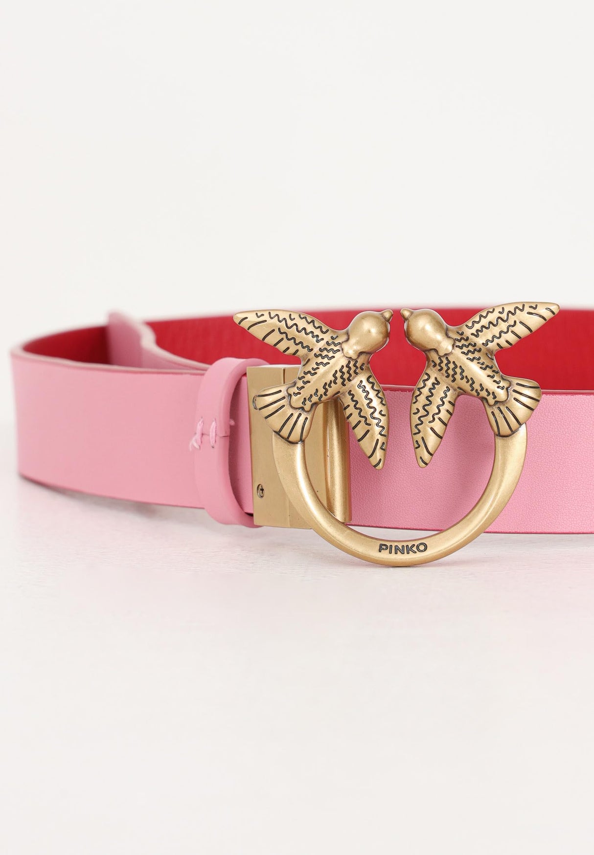 Pinko Love Berry H3 Belt Piel Bottalata+Vit.Seda Cinturón, Rn6q_Mult.Rojo/Rosa-Antique Gold, L para Mujer