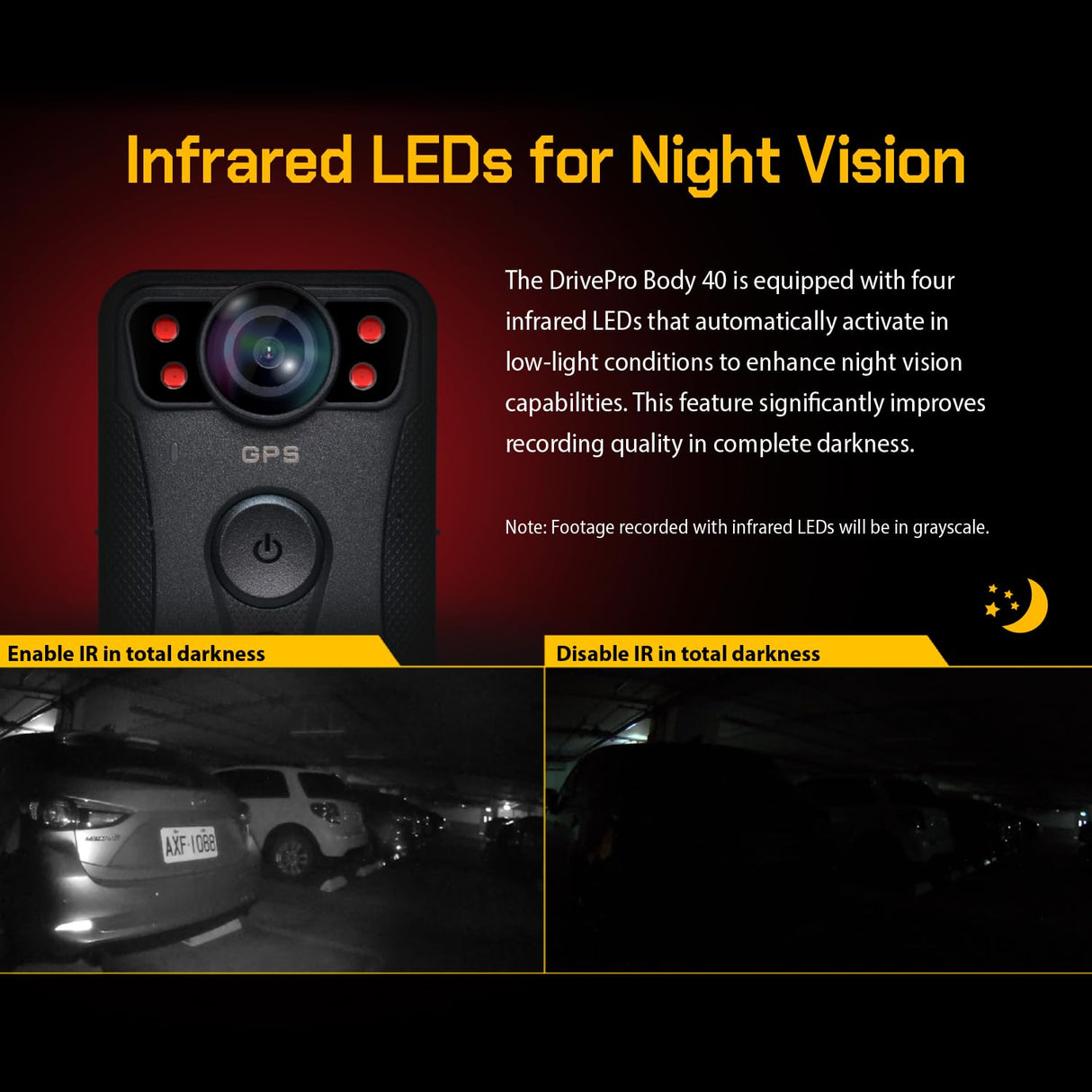 Transcend 128GB 1440P QHD Police Body Camera STARVIS 2 Sensor IP68 Weatherproof Body Worn Camera con estabilización de Imagen electrónica, visión Nocturna GPS TS128GDPB40A