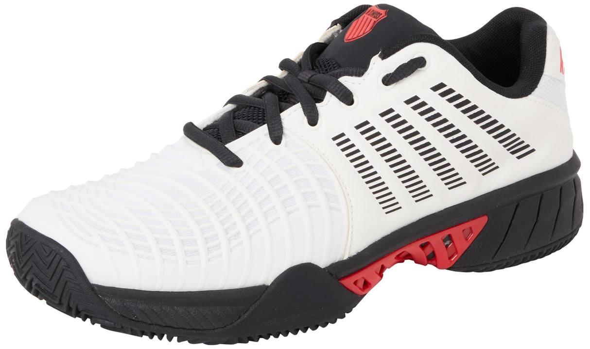 K-Swiss Zapatillas de Tenis Express Light 3 HB para Hombre, Color Blanco Brillante, limusina elástica, Rojo Alto Riesgo, Talla 42 EU, Bright White Stretch Limo High Risk Red, 42 EU