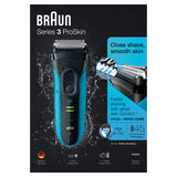 Braun Series 3 ProSkin 3040s - Afeitadora eléctrica/máquina de afeitar recargable Wet & Dry (de uso en húmedo y seco) color azul