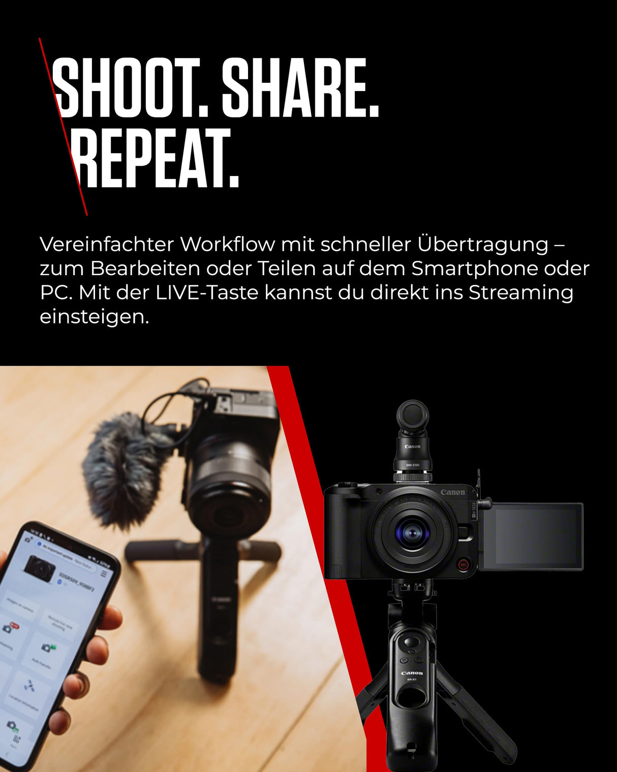 Canon EOS R50 V Kit para Creadores de Contenido - Cámara de Vlogging Compatible con Objetivos Canon RF | Ideal para Vlogs, Viajes | Conexión Bluetooth