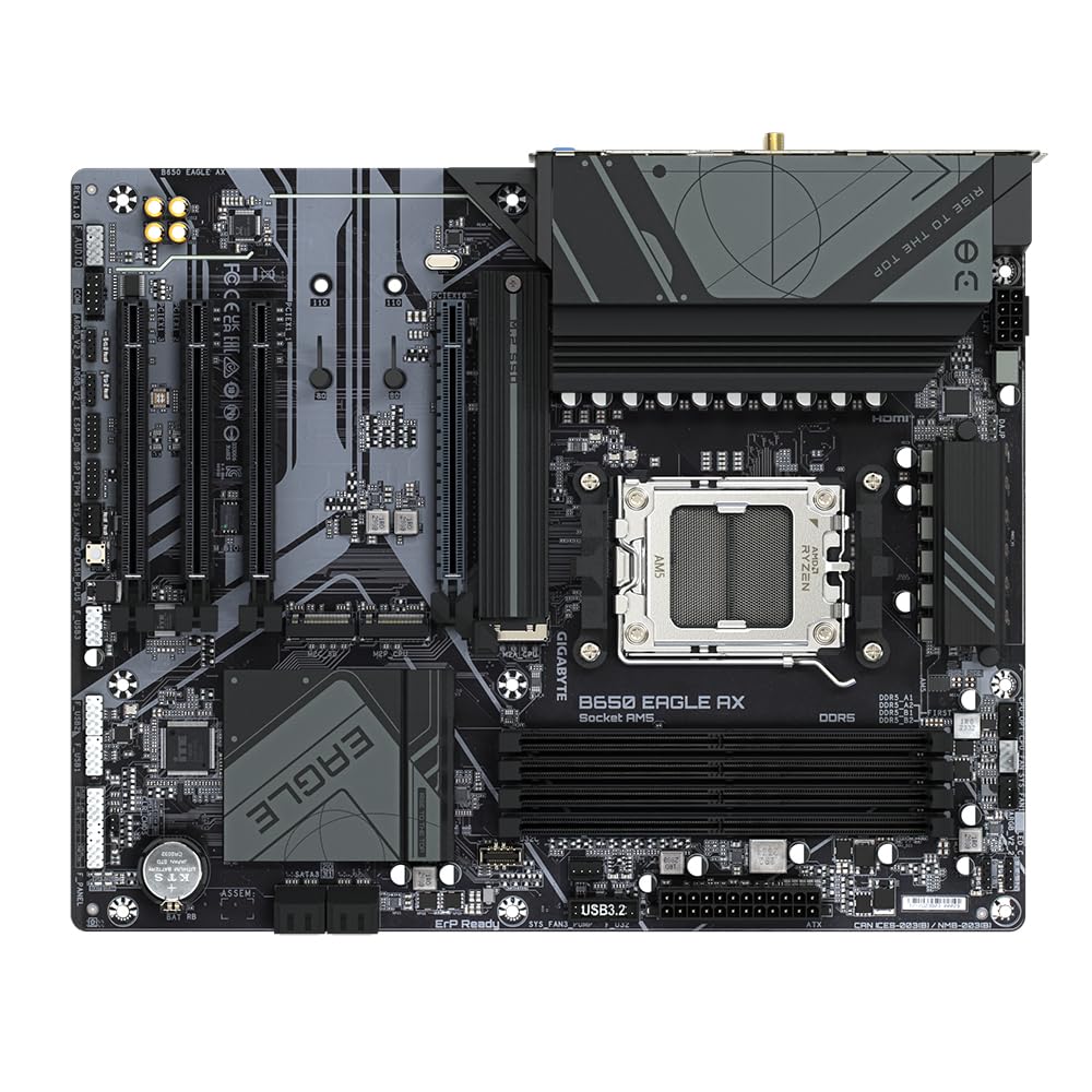GIGABYTE B650 Eagle AX Placa Base - AMD Ryzen Serie 9000, VRM de 12+2+2 Fases, hasta 7600 MHz DDR5 (OC), 1xPCIe 5.0 + 2xPCIe 4.0 M.2, LAN GbE, WiFi 6E, USB 3.2 Gen 2