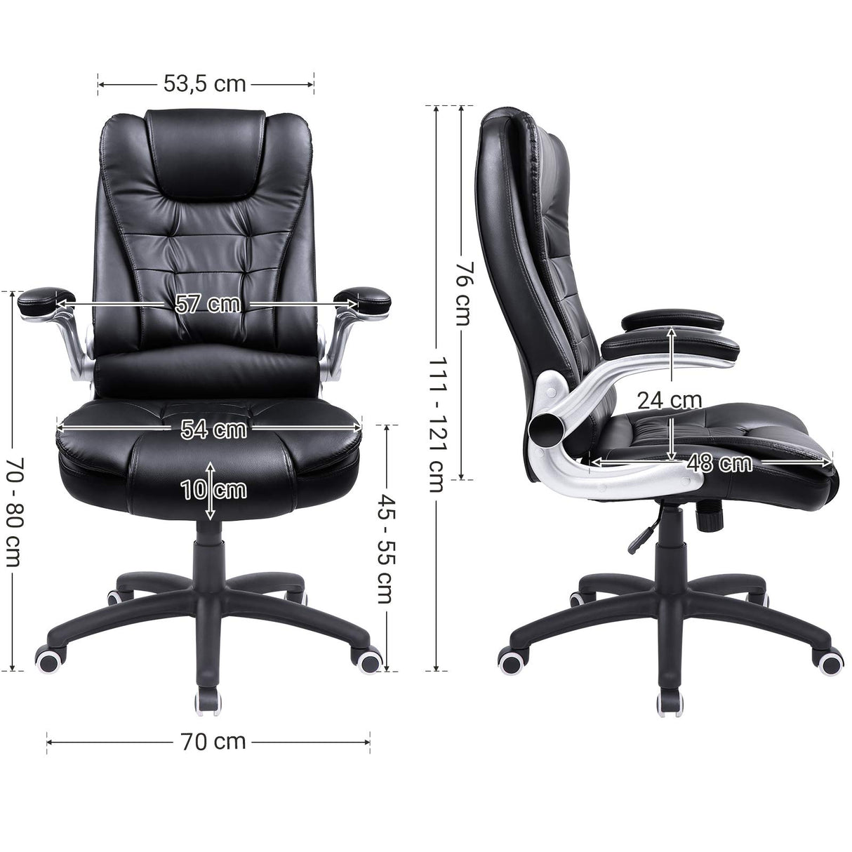 SONGMICS Silla de Oficina con Respaldo Alto, Reposacabezas y Asiento Gruesos, Reposabrazos Elevables, Silla Giratoria Ergonómica, Negro OBG51B