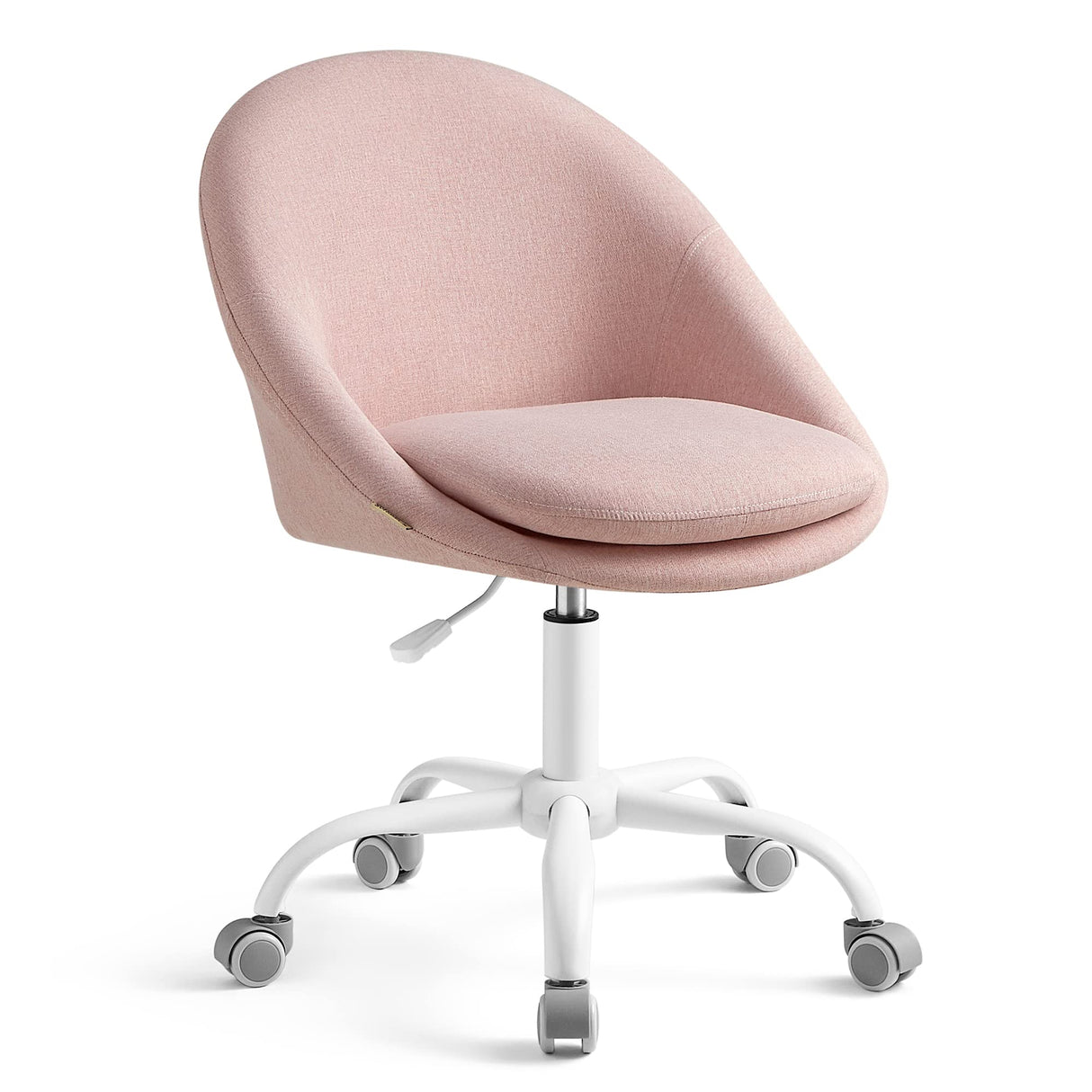 SONGMICS Silla de Oficina en Casa, Silla Giratoria de Algodón y Lino, Silla de Escritorio, Acolchada con Espuma, Altura Ajustable, para Estudio, Dormitorio, Rosa Jalea OBG020P01