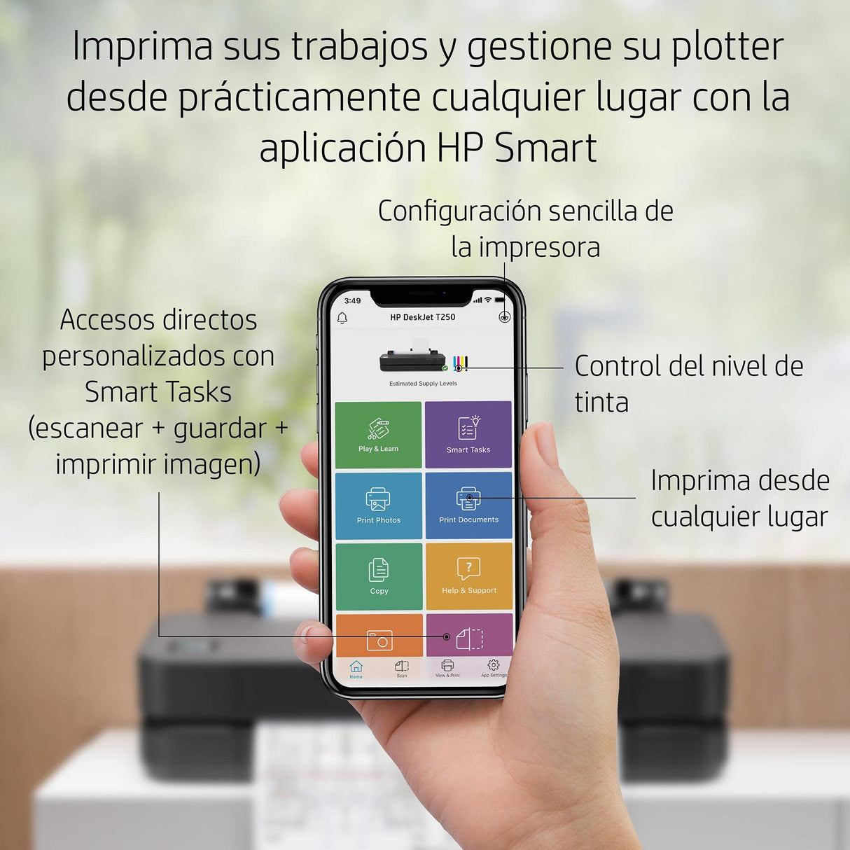 HP DesignJet T250 Impresora Plotter de Gran Formato, de 24 pulgadas, hasta A1, Impresión Móvil, Wi-Fi, Gigabit Ethernet, USB 2.0 de alta velocidad, Garantía de 2 años (5HB06A)