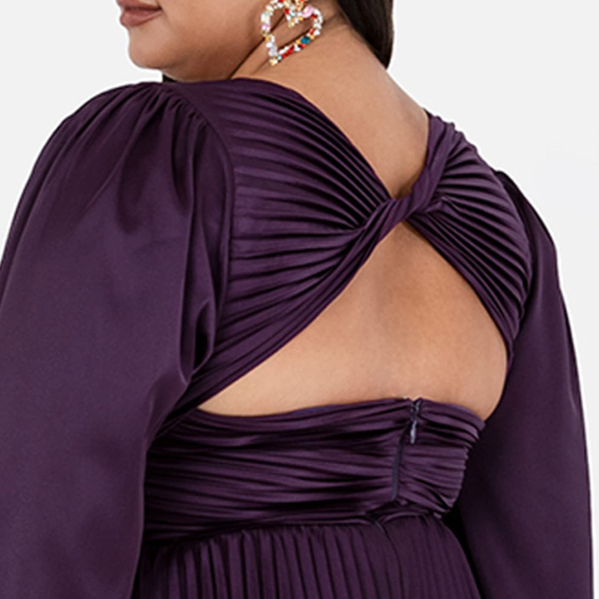 Lovedrobe Pleated Midaxi Dress Ladies Evening Gown V Neckline Back Keyhole Long Sleeve Bishop Satin A Line Vestido, Purple, 22 para Mujer