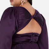 Lovedrobe Pleated Midaxi Dress Ladies Evening Gown V Neckline Back Keyhole Long Sleeve Bishop Satin A Line Vestido, Purple, 22 para Mujer