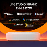 Epson Lifestudio Grand Plus EH‑LS970W | Proyector TV Láser de Ultracorto Alcance | Cine en Casa 4K | 4.000 Lúmenes | Imagen IA | Sonido BOSE | GoogleTV | Pantalla 150Pulgadas | Garantia5 Años | Blanco