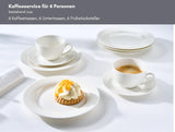 Ritzenhoff & Breker Sofia - Juego de café de 18 piezas, platos de postre (20 cm) y tazas con platillos (220 ml) para 6 personas, juego de café con relieve fino acanalado, vajilla fina de porcelana,