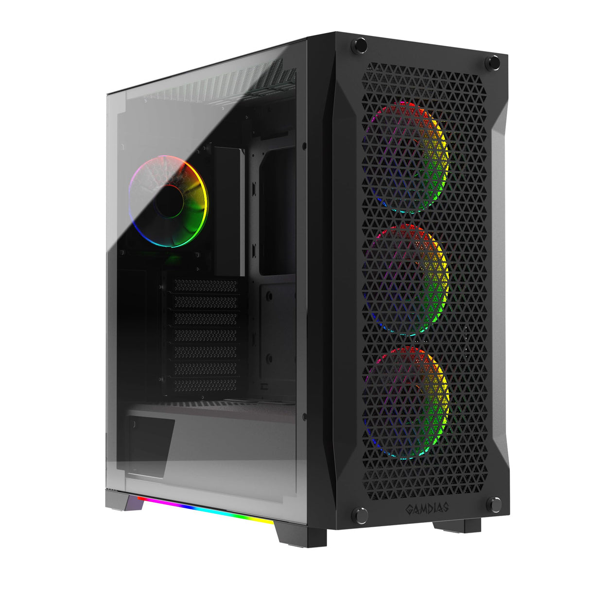 GAMDIAS Athena P1 ATX - Carcasa para PC para Juegos de Torre Media con Vidrio Templado y excelente diseño de Flujo de Aire y 4 Ventiladores ARGB de 120 mm, Soporte Superior y Frontal AIO de 360 mm y