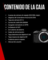 Canon EOS R50 Cuerpo Cámara Mirrorless + Objetivo RF-S 18-45 mm F4.5-6.3 IS STM + 2X Baterías (Kit de Batería Adicional), Cámara Evil APS-C (24,2 MP) -4 EV, Vídeo 4K 30 fps, Dual Pixel CMOS AF II