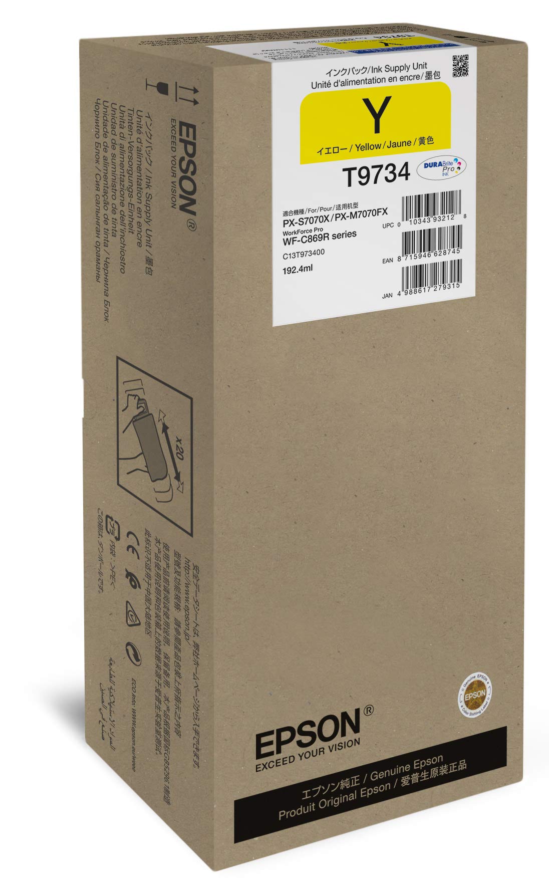 Epson C13T973400 adecuado para WFC869R Tinta amarillo XL 192ml 22.000 Hojas