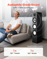 VEVOR Altavoz de Suelo de 2 Vías, con Tweeter de 2,54 cm y Woofer de 16,51 cm, Potencia Máxima de 200 W, Respuesta de Frecuencia de 70 Hz a 20 kHz, Carcasa Robusta de MDF, para Audio Doméstico