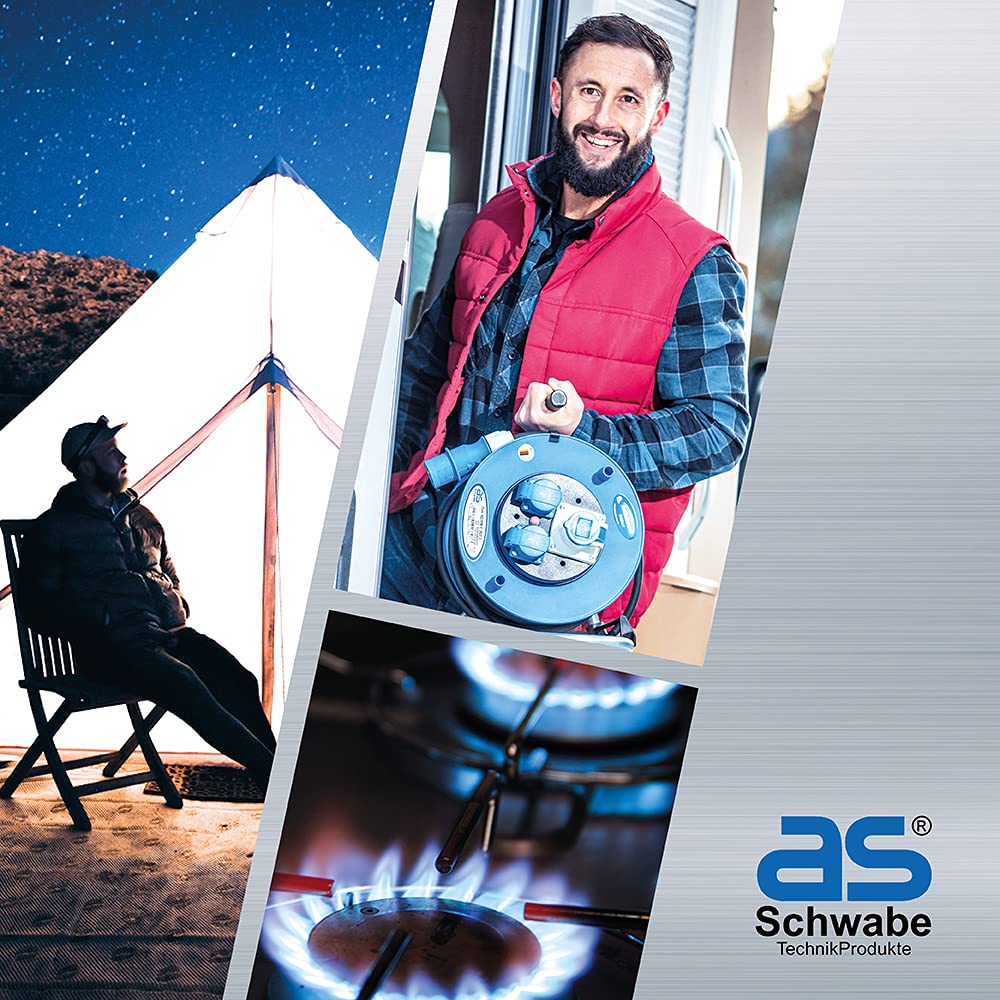 as - Schwabe - Cable de extensión para exteriores 10 m con nuevo indicador de tensión, enchufe y toma de corriente CEE, 3 polos, 230 V /16 A, protección contra agua en exteriores IP44, negro