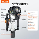 VEVOR Controlador de Postes de Gas 37,7cc Controlador de Postes de Cerca en T Portátil de 4 Etapas 1000W con 2 Cabezales de Conducción de 55/70 mm para Cercas Agrícolas, Ranchos, Mejoras de Carreteras