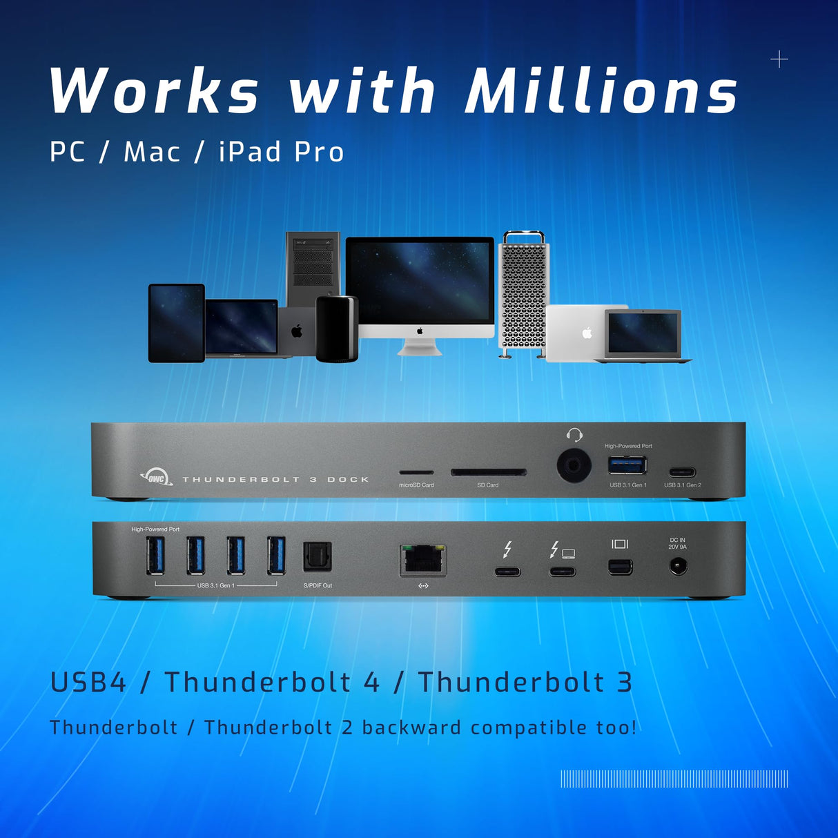OWC Base Thunderbolt 3 de 14 Puertos con Cable, Compatible con Windows PC y Mac, Gris Espacial, (TB3DK14PSG)