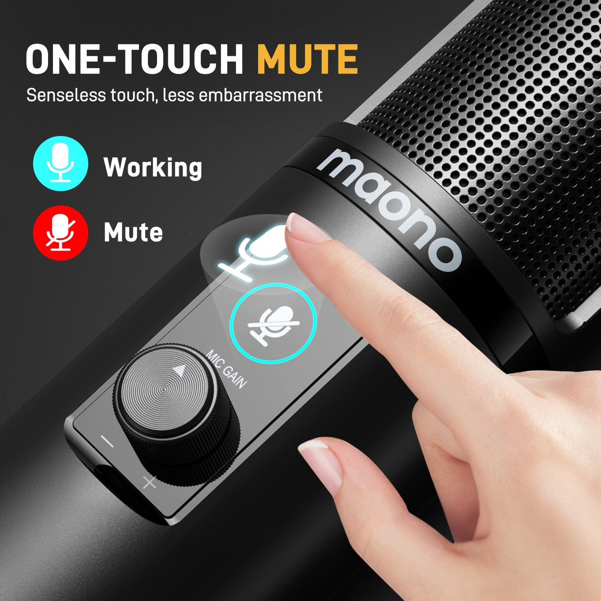 MAONO USB Micrófono de Condensador, Micro PC con un botón Mudo y Ganancia, micrófono cardioide Profesional, Adecuado para conferencias, Juegos, transmisión, Instrumentos Musicales, AU-PM421
