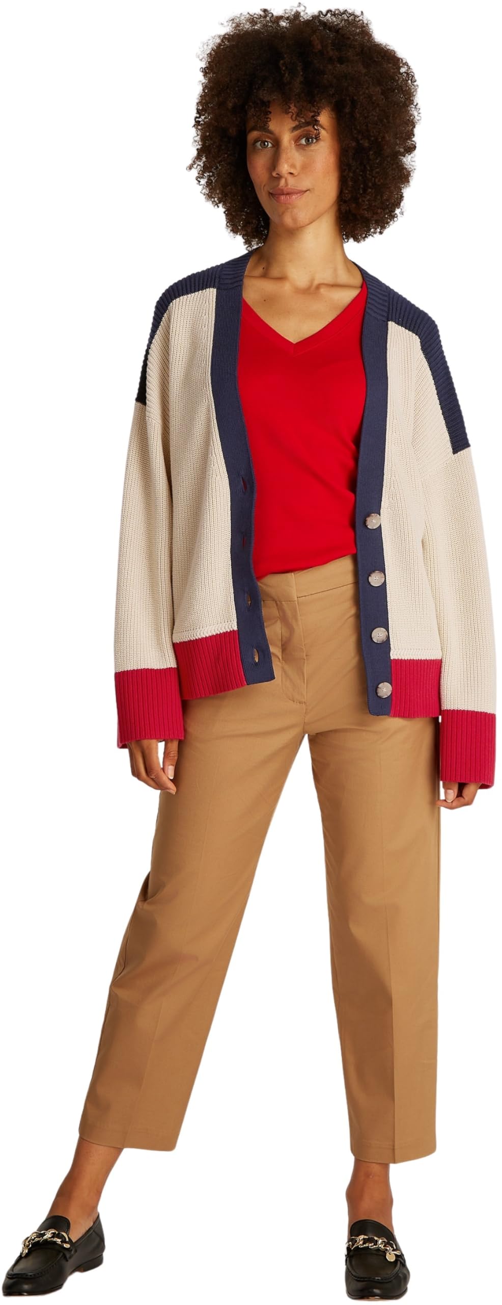 Tommy Hilfiger Chaqueta de punto Mujer Cárdigan con botones, Marfil (Country Ivory), L-XL