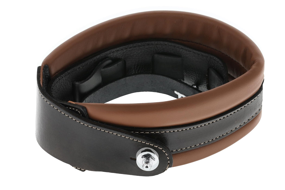 GEWA Correa para guitarra serie Prestige, cuero auténtico, ancho 85 mm, largo 103-139 cm, cierres de seguridad - cromados, marrón/negro - marrón/negro, 1 par de cierres de seguridad F&S incluidos