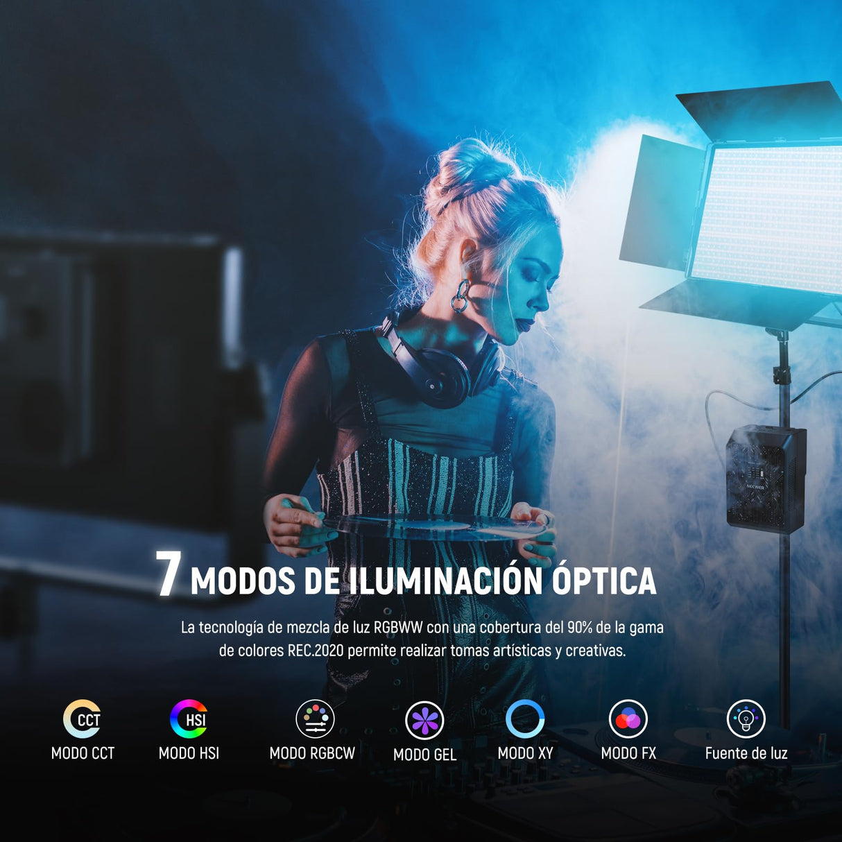 NEEWER 105W RGB LED Panel Luz Video Kit con Puertas Granero, 1200 LED 31500Lux@0,5m 2500K-10000K CRI96+/TLCI97+ Regulable, App/2,4G/Panel/Control DMX, Iluminación Grabación Fotografía Estudio, AP100C