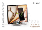 Zens 4-in-1 Wireless Charger, Cargador inalámbrico MagSafe y Qi2 de 15 W para iPhone/Apple Watch/AirPods, Incluye Adaptador de Corriente de 65 W (EU/UK/US) y Cable Integrado de 1,5 m, Blanco