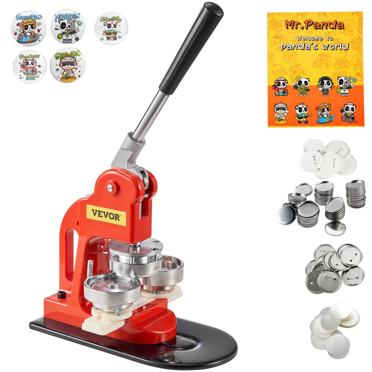 VEVOR Máquina de Prensa de Insignias 58 mm Fabricante de Botones Tamaño de la Base 16 x 29 cm Máquina para Hacer Botones, Cantidad de Botones de 500 pcs, con 1 Paquete de Accesorios para Máquina