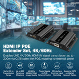 DIGITUS HDMI IP PoE Extender Set – UHD 4k 60Hz – HDMI 2.0 – hasta 200 m de alcance – transmisor y receptor – hasta 253 receptores – CAT 6 – negro