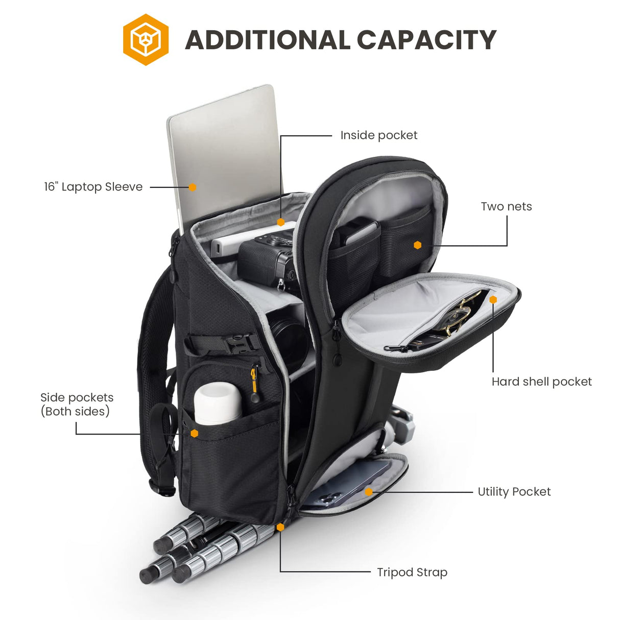 TARION Mochila para cámara - Mochila impermeable para cámara Mochila para cámara Mochila grande para fotografía Acceso lateral con compartimento para computadora portátil de 15,6 pulgadas
