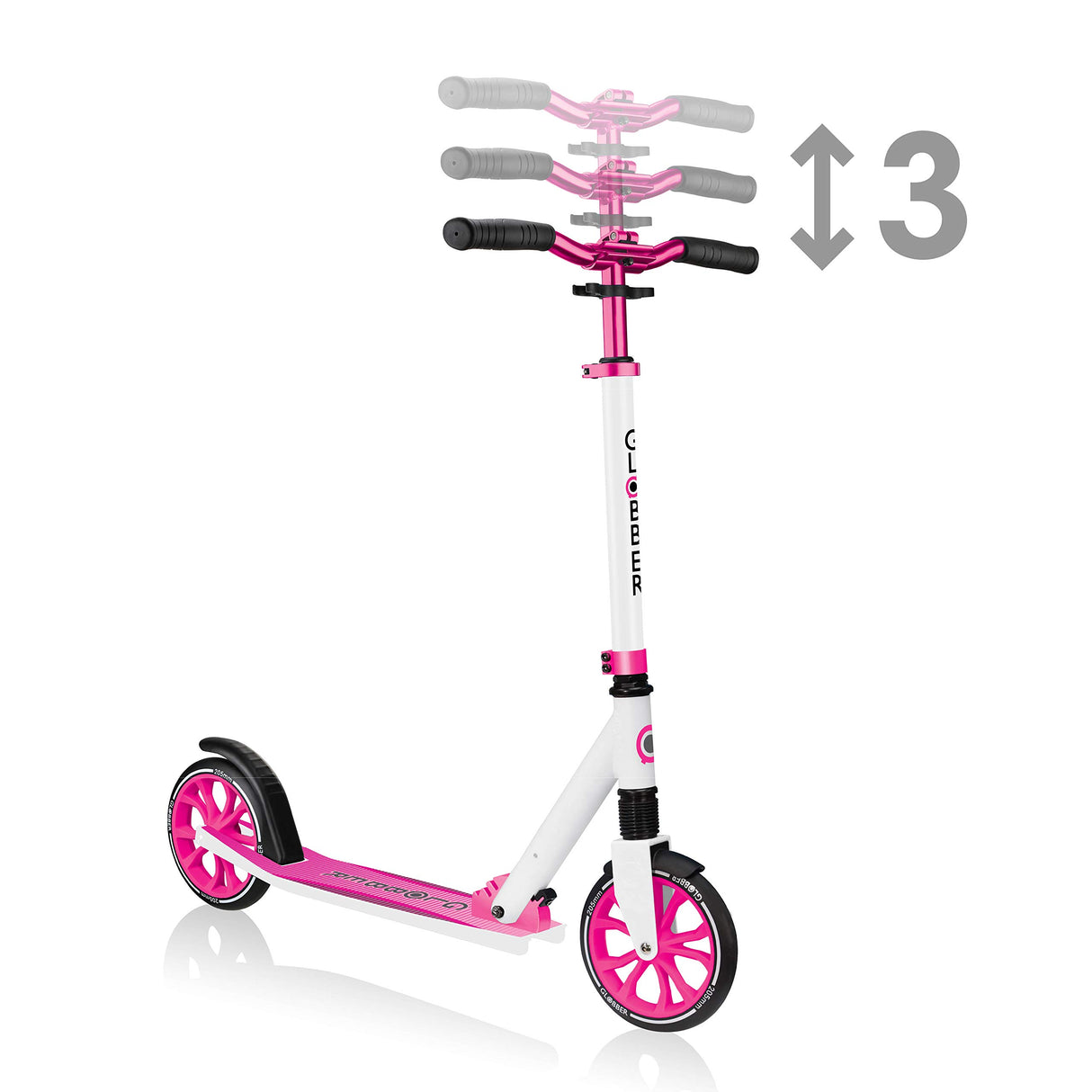 Globber - NL 205 - Patinete plegable de 2 ruedas con suspensión para niños de 8 años + , Blanco - Rosa